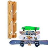 COR Surf Skateboard-Wandhalterung für 4 Boards, Snowboard-Wandhalterung für vier Boards, aus nachhaltigem Bambus, 4 Bretter, Wandregal für Schnee und Skate